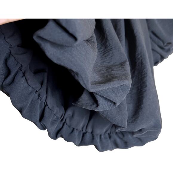 Pleione Cropped Top Women Medium Black Polyester Bubble Sleeve V Neck Blouse - Picture 8 of 10